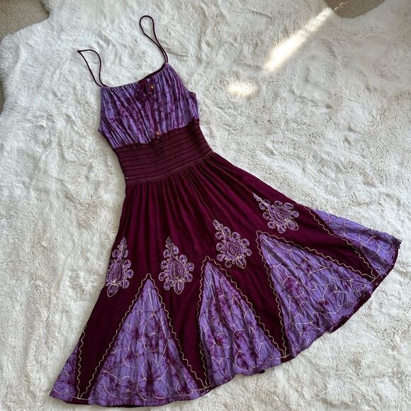 Hippie purple made in india embroidered hippy midi dress - Picture 11 of 15